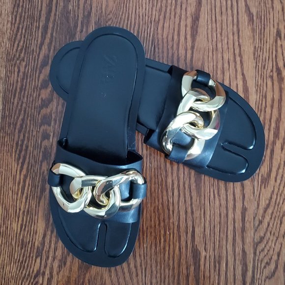 Zara GOLD CHAIN TRIM SANDALS